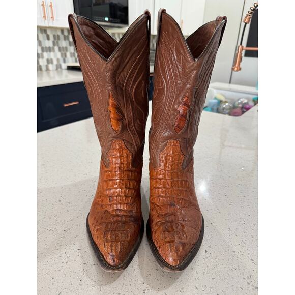 Montana Exotic Caiman Fuscus Skin Leather Men’s Western Boots Size 6 E main image 12
